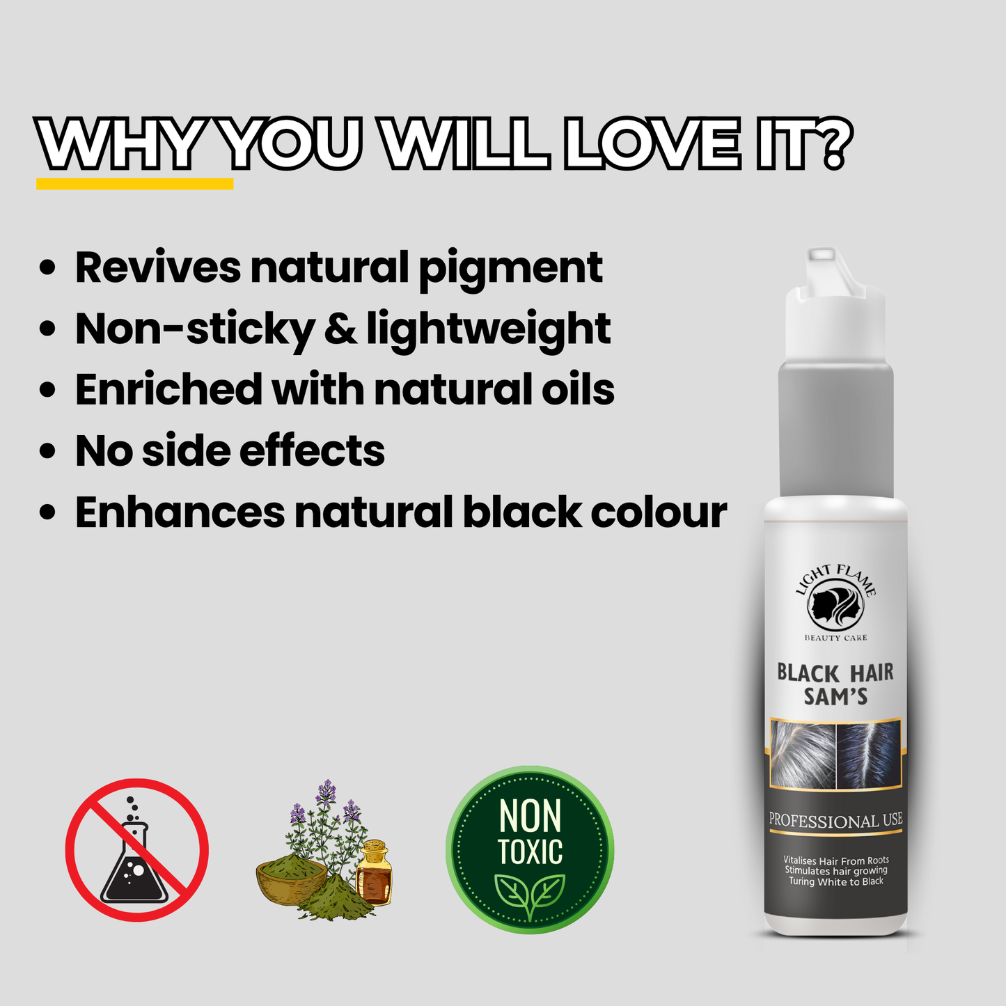 Black Hair Sam’s – Reverse Grey Hair in 90 Days | Natural Hair Darkening Solution by Light Flame Beauty Care