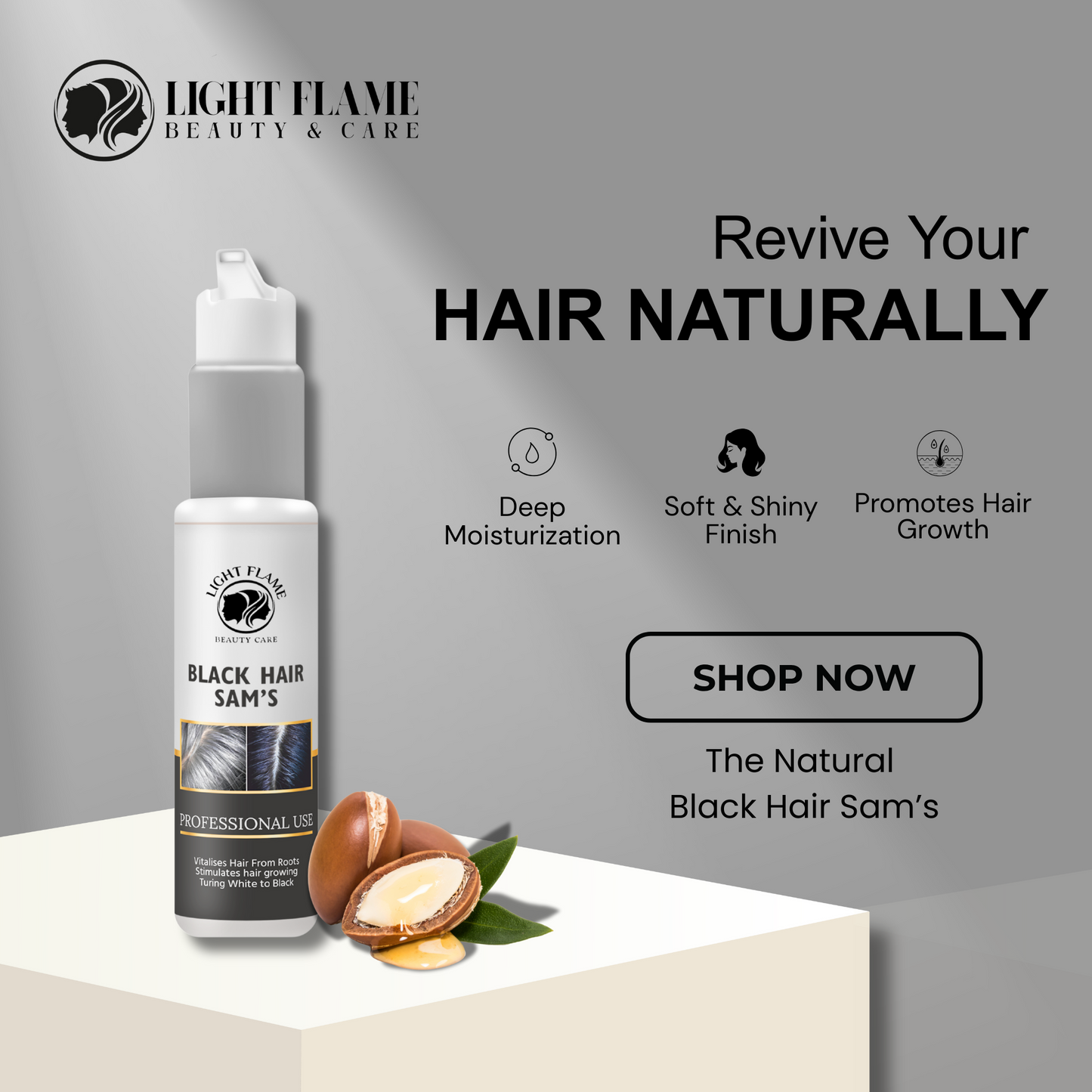 Black Hair Sam’s – Reverse Grey Hair in 90 Days | Natural Hair Darkening Solution by Light Flame Beauty Care