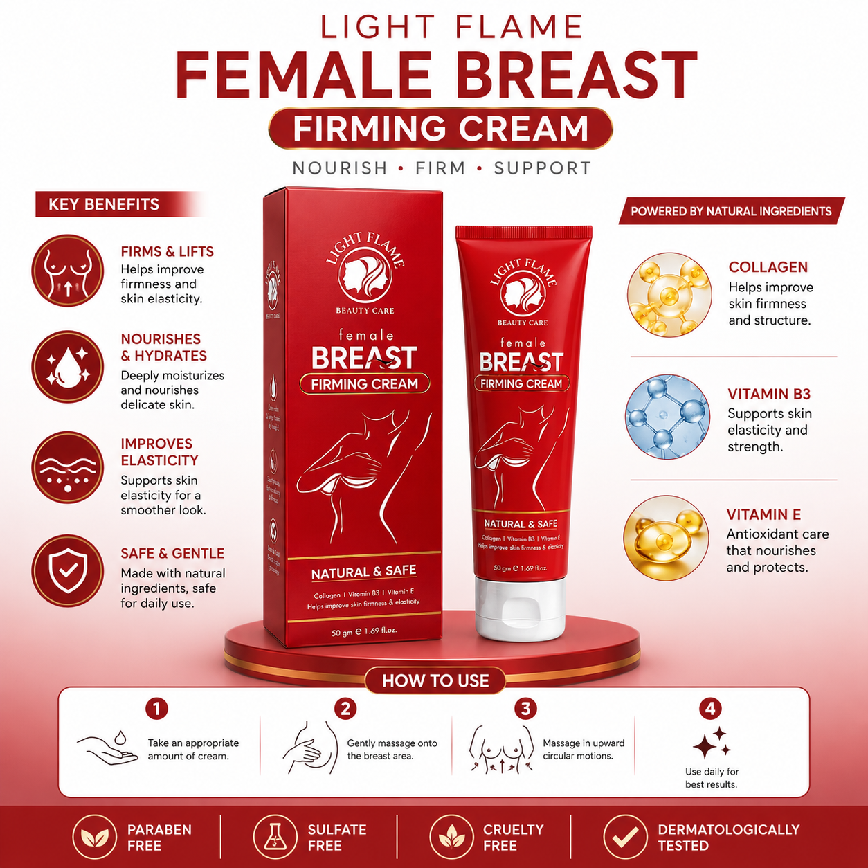 Light Flame Female Breast Firming Cream – Natural Skin Tightening & Elasticity Enhancement Cream (50g)