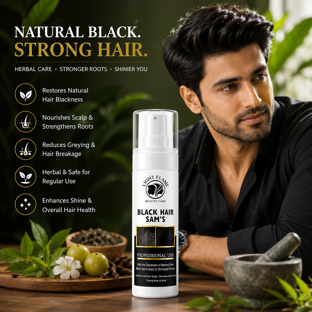 Black Hair Sam’s – Reverse Grey Hair in 90 Days | Natural Hair Darkening Solution by Light Flame Beauty Care